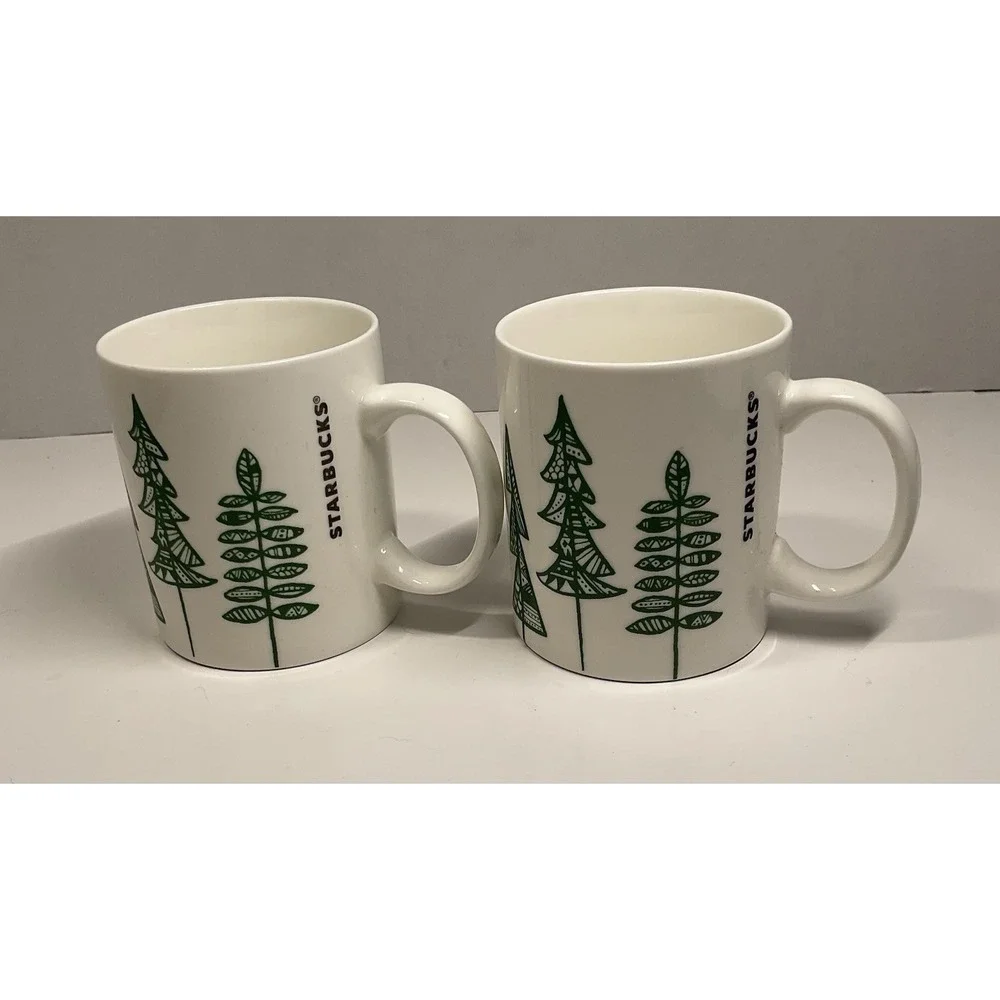 Starbucks Holiday Christmas Tree Coffee Tea Cup Mug 2015 12 Oz White Lot of 2